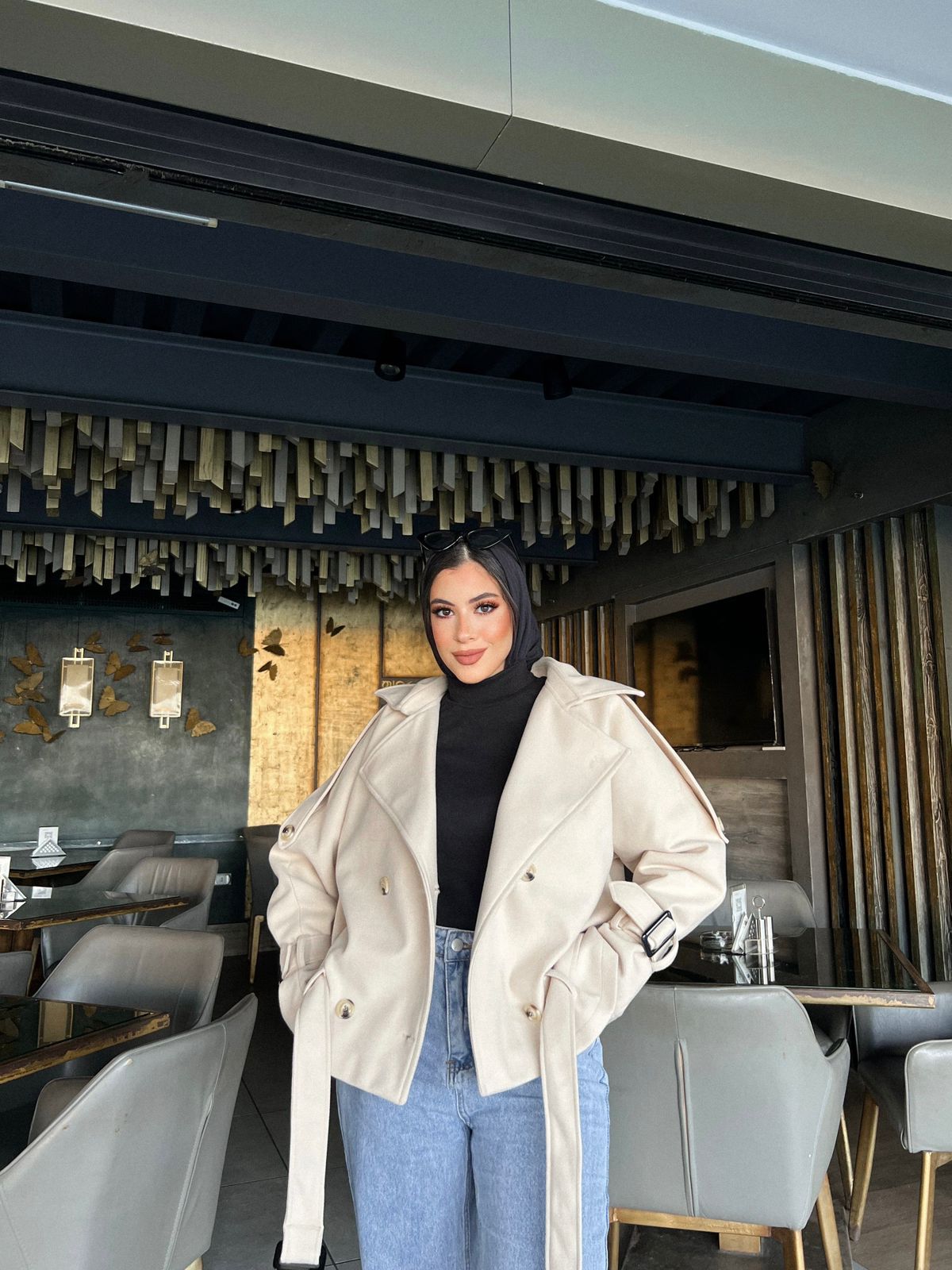 Cropped Winter Coat - Beige